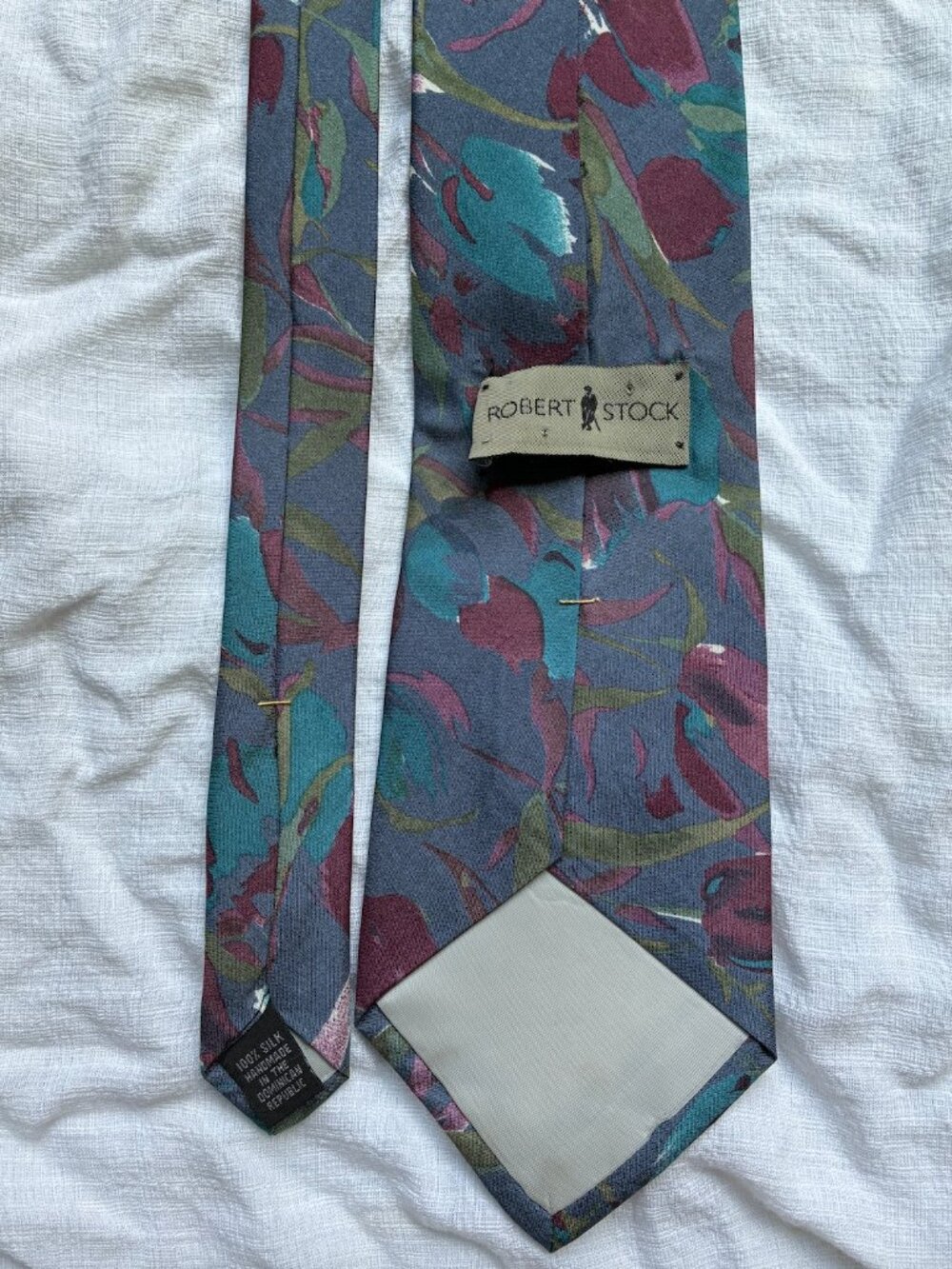 Robert Stock Vintage Silk Blue Floral Tie - Handmade
